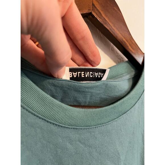 Balenciaga Cotton Interlock BB Puff Logo Print Basic Tee Teal Womens Medium - Picture 5 of 10